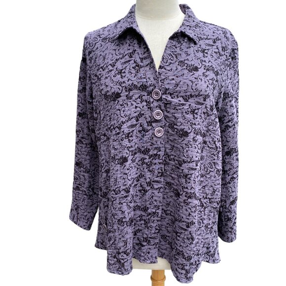Habitat Button Down Abstract Top Sz S Purple Floral Tunic Lagenlook Artsy - Picture 14 of 14